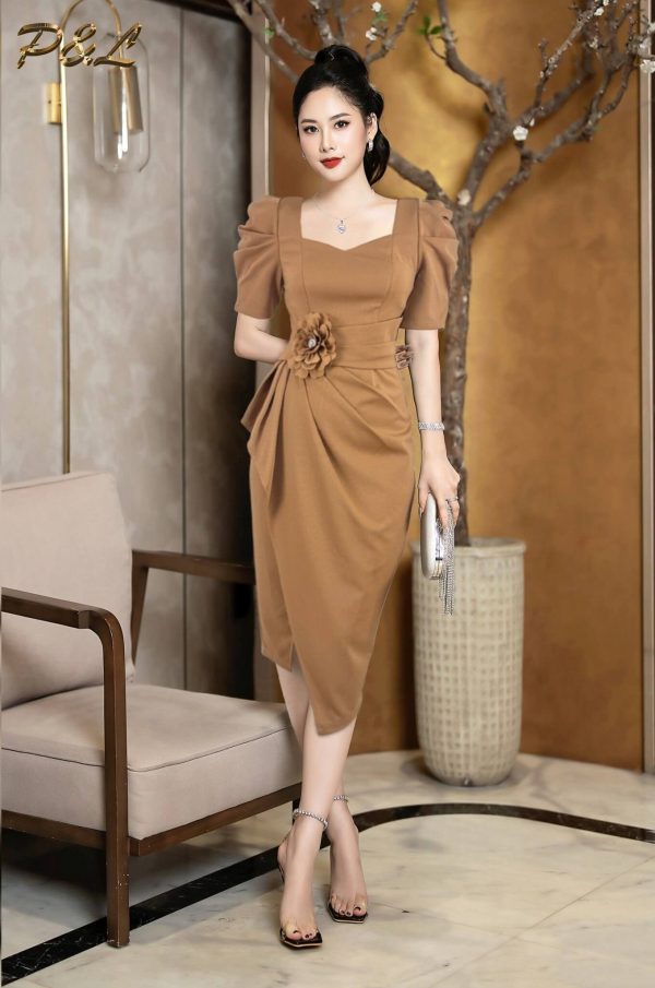 Váy Đầm Dự Tiệc Trung Niên Đi Cưới Thiết Kế Cao Cấp Đầm Đi Tiệc Cổ Tim Vuông Hoa Cao Cấp PL6 - Hình ảnh 2