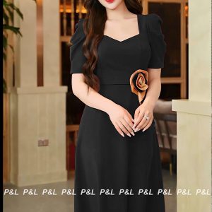 Váy Đầm Dự Tiệc Trung Niên BigSize Đi Cưới Thiết Kế Cao Cấp Đầm Đi Tiệc Xòe Cổ Vuông Đính Bông PL012 - Hình ảnh 7