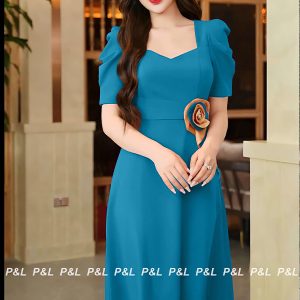 Váy Đầm Dự Tiệc Trung Niên BigSize Đi Cưới Thiết Kế Cao Cấp Đầm Đi Tiệc Xòe Cổ Vuông Đính Bông PL012 - Hình ảnh 6