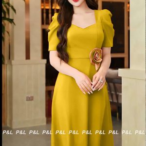 Váy Đầm Dự Tiệc Trung Niên BigSize Đi Cưới Thiết Kế Cao Cấp Đầm Đi Tiệc Xòe Cổ Vuông Đính Bông PL012 - Hình ảnh 5