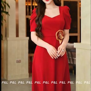 Váy Đầm Dự Tiệc Trung Niên BigSize Đi Cưới Thiết Kế Cao Cấp Đầm Đi Tiệc Xòe Cổ Vuông Đính Bông PL012 - Hình ảnh 3