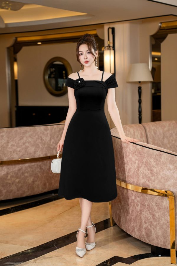 Váy Đầm Dự Tiệc Trung Niên BigSize Đi Cưới Thiết Kế Cao Cấp Đầm Đi Tiệc Trễ Vai Đính Bông Ngực PL016 - Hình ảnh 4