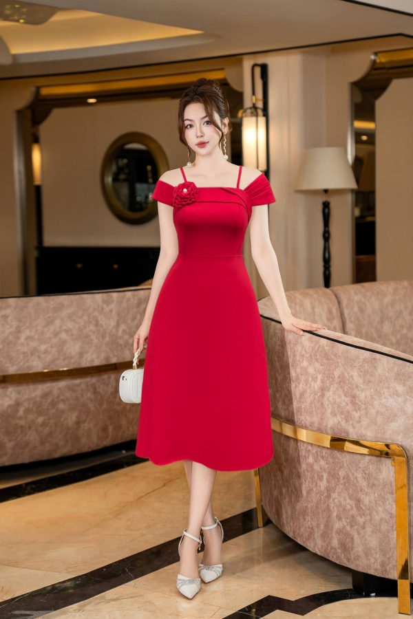 Váy Đầm Dự Tiệc Trung Niên BigSize Đi Cưới Thiết Kế Cao Cấp Đầm Đi Tiệc Trễ Vai Đính Bông Ngực PL016 - Hình ảnh 3