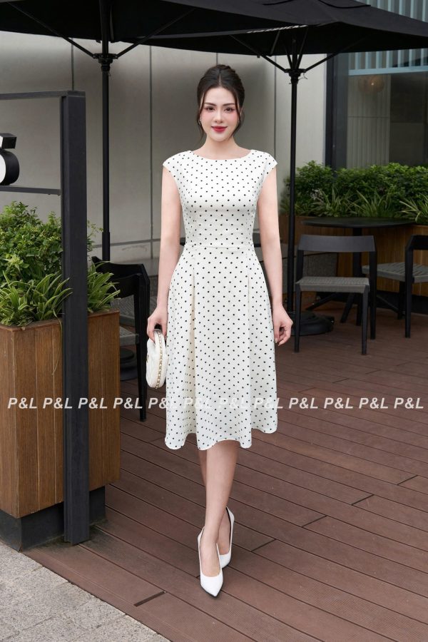 Đầm Đi Tiệc Đầm A Chấm Bi Cổ Tròn PL115
